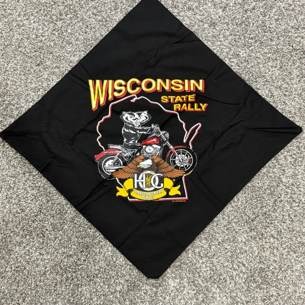 VTG 90s Harley Davidson Wisconsin State Rally Bandana HOG Badger Motorcycle